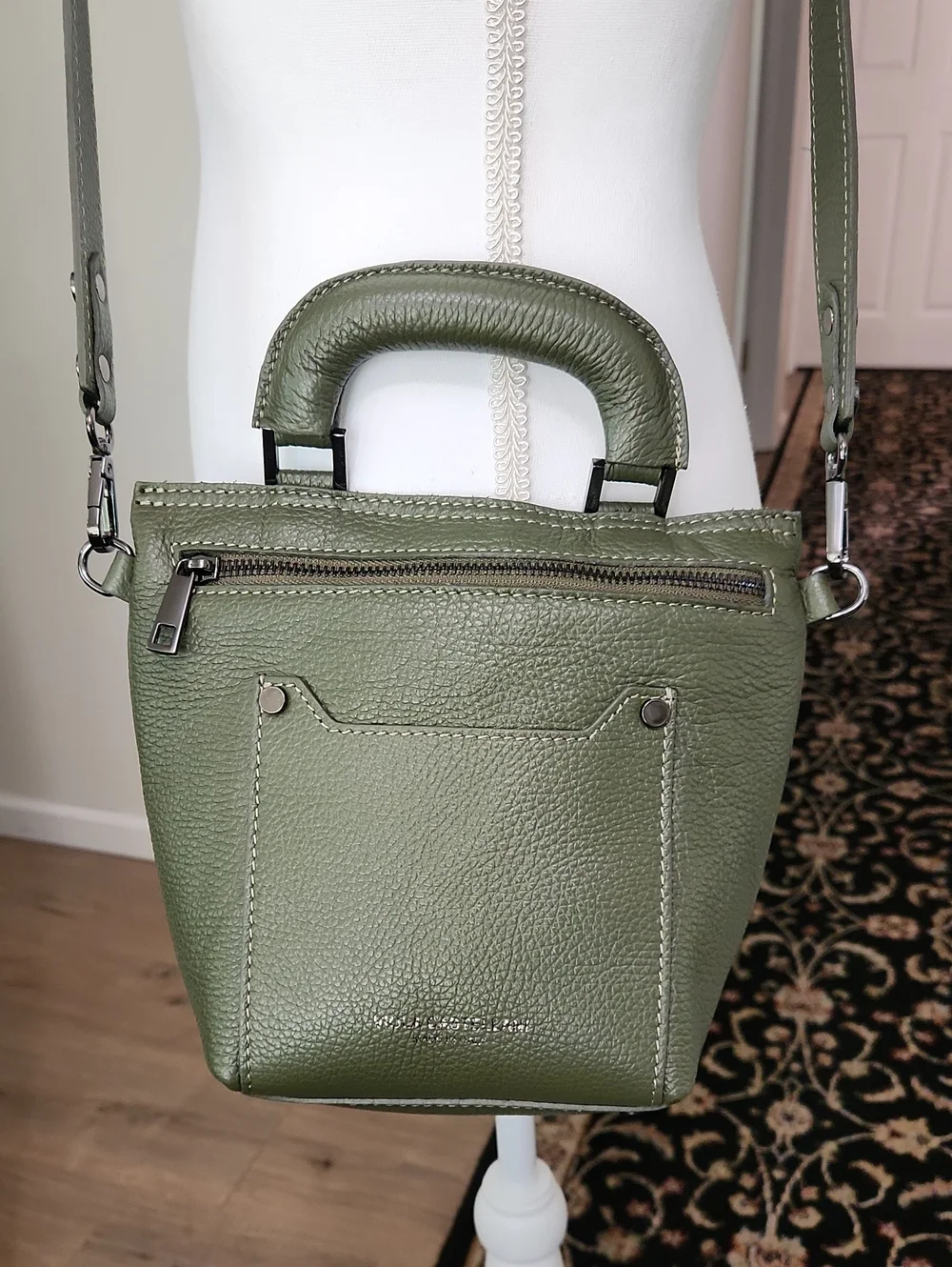 Viola Castellani Milano Olive Green Leather Crossbody Tote Satchel Bag Italy